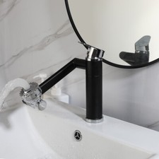 US Black 360  Swivel Bathroom Faucet Swing Arm Spray Deck Mount Brass Mixer Tap