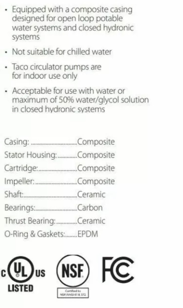 TACO 006E3 Comfort Solutions ECM High-Efficiency Hot Water Circulation Pump  | eBay