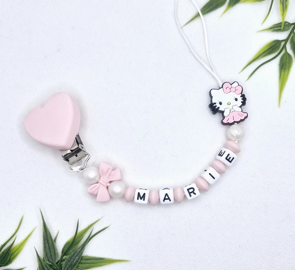 HANDGEFERTIGT Schnullerkette Hello Kitty ❤️ mädchen ❤️ Rosa ❤️ Baby Geschenk