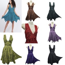 Mini Dress Pixie Festival Sleeveless Embroidered V Neckline One Size 10 12 14