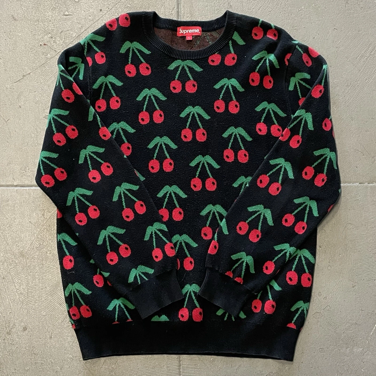 Pull cerise Supreme FW14 taille grande cerise noire tricotée