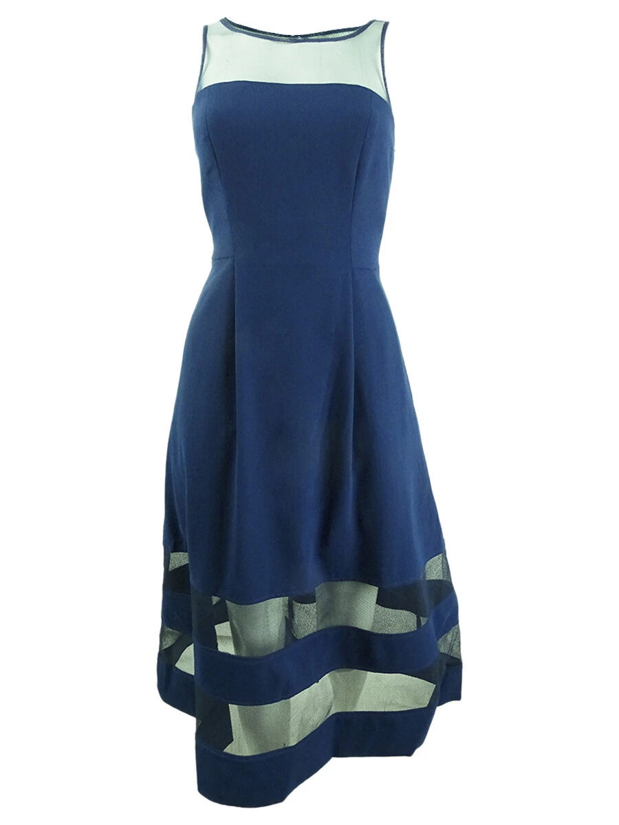 Aidan Mattox Women s Illusion Fit and Flare Dress 4 Navy