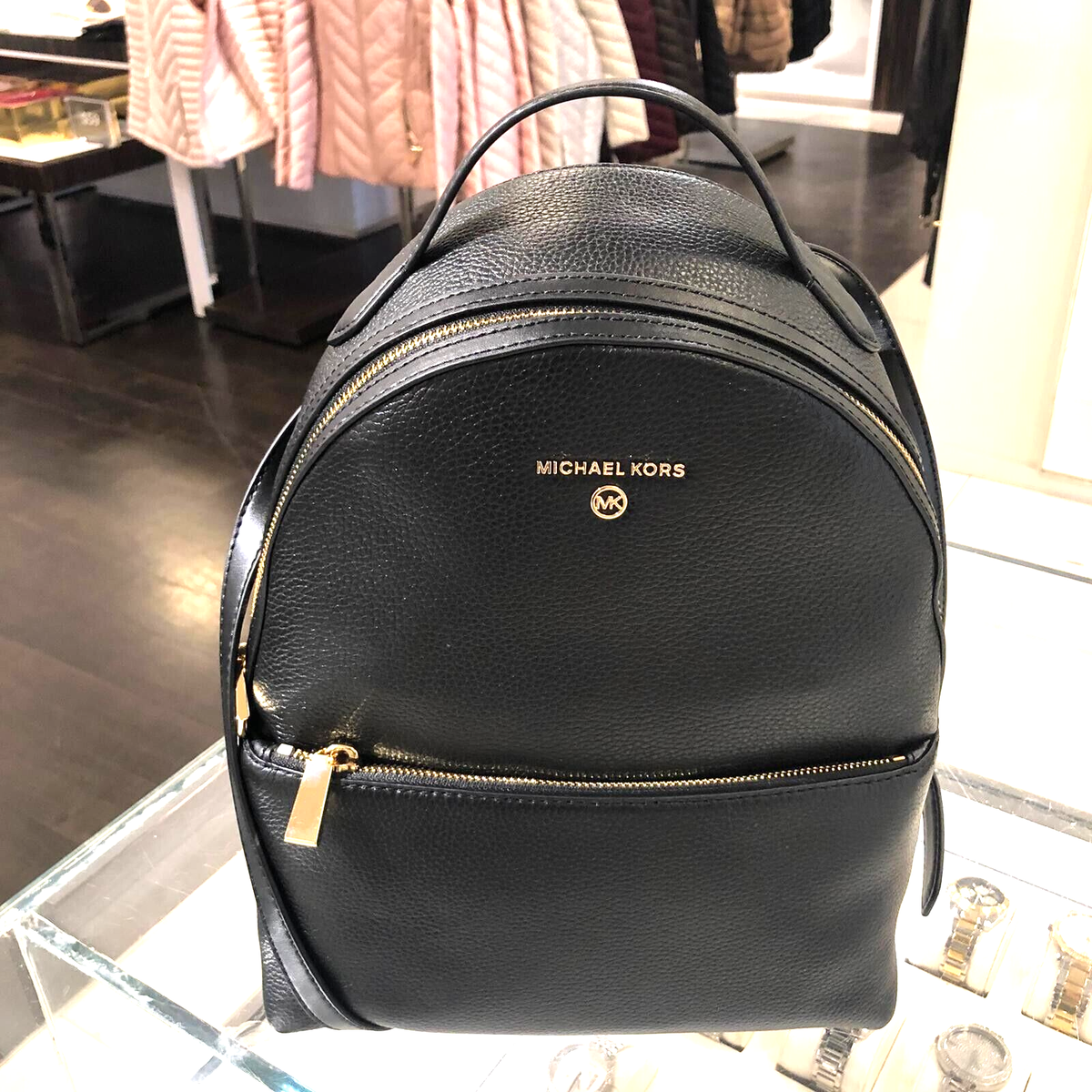 Michael Kors Black Nylon Backpack with Gold MK Charm Michael Kors Backpack Black Bags & Handbags for Women for  main image 2