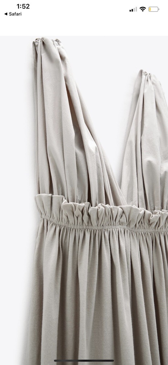 Zara Midi Dress With Deep V-neckline Pleat At Shoulders