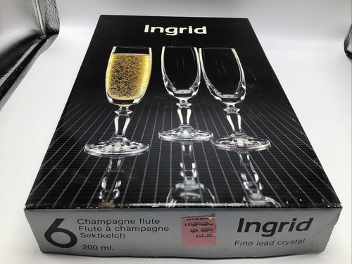 Bohemia Ingrid Gläser Kristall Tschechoslowakei Sektflöten 6er Set Neu in Box - Bild 11 von 14