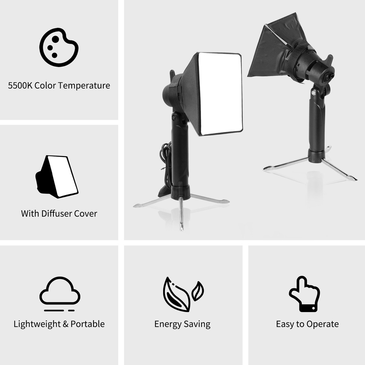 2× 60W LED Video Lighting Kit Tabletop Portable Softbox Lamp