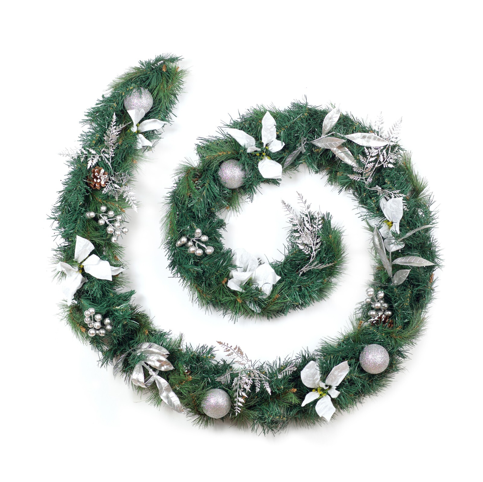Best Artificial 9ft White/Silver Decorated Christmas Xmas Garland