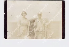 RPPC Real Photo Postcard Candid Two Young Women Fannie And Clara Cutting Wheat