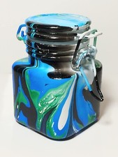 Marbled Glass Stash Jar w/ Clamp Lid Airtight Smell Proof Container for Herbs