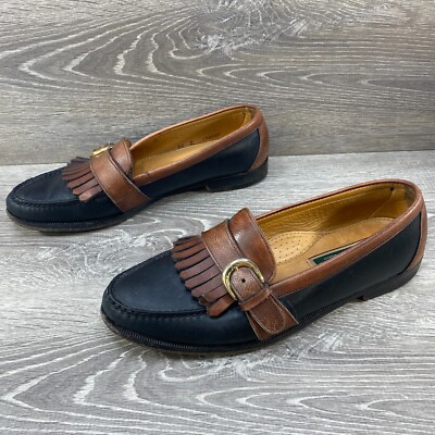 Cole Haan Kiltie Kilted Buckle Loafers Brown Over Black 