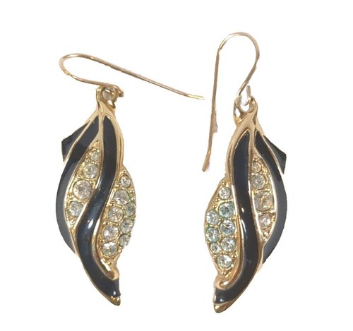 Swarovski Gold Plated Crystal & Black Enamel Dangle Earrings