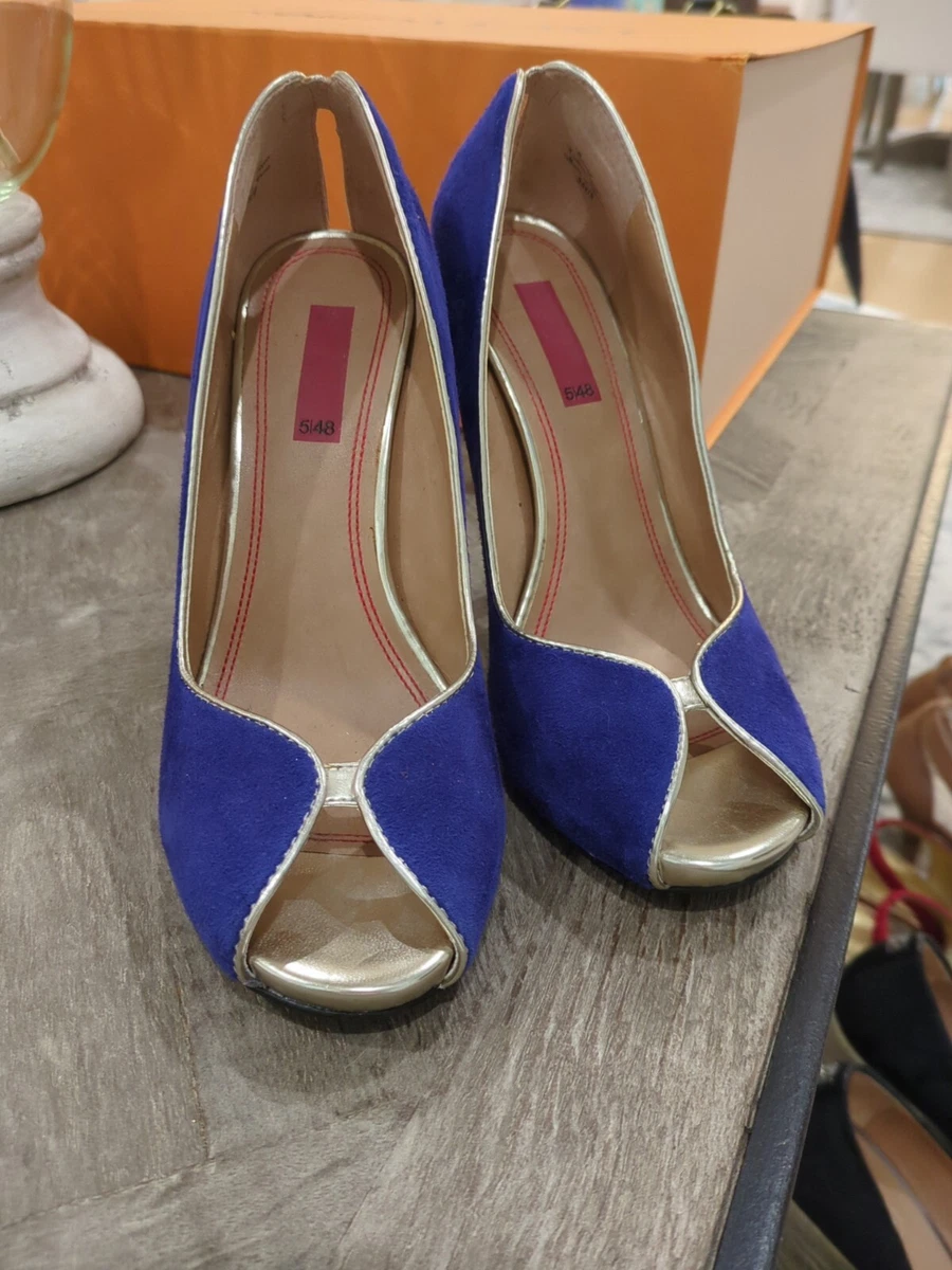 royal blue open toe pumps