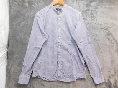 Scotch & Soda Shirt Mens M Blue Check Band Collar Long Sleeve Button Up Cotton