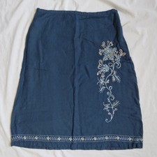 Uniform John Paul Richard Blue Skirt Beaded Embroidered Linen Blend Women's 10