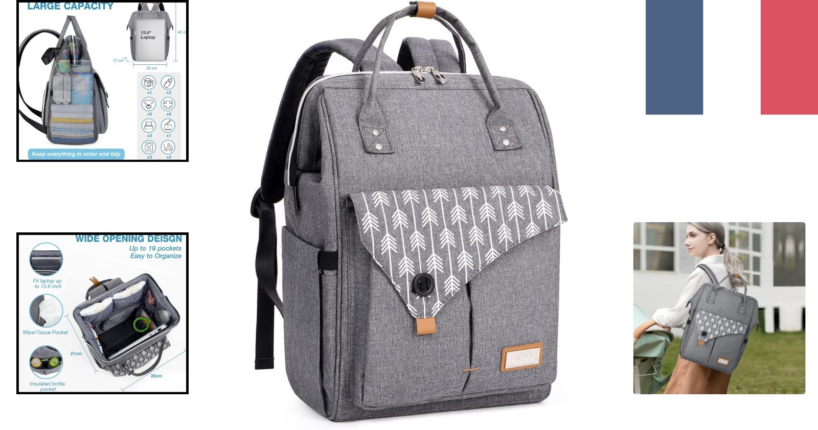 Sac à dos à langer pratique avec poches isothermes et matelas voyage