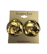 Sensitive Ears 1 1/2 Goldtone Pierced Swirl Stud Earrings New Hypoallergenic