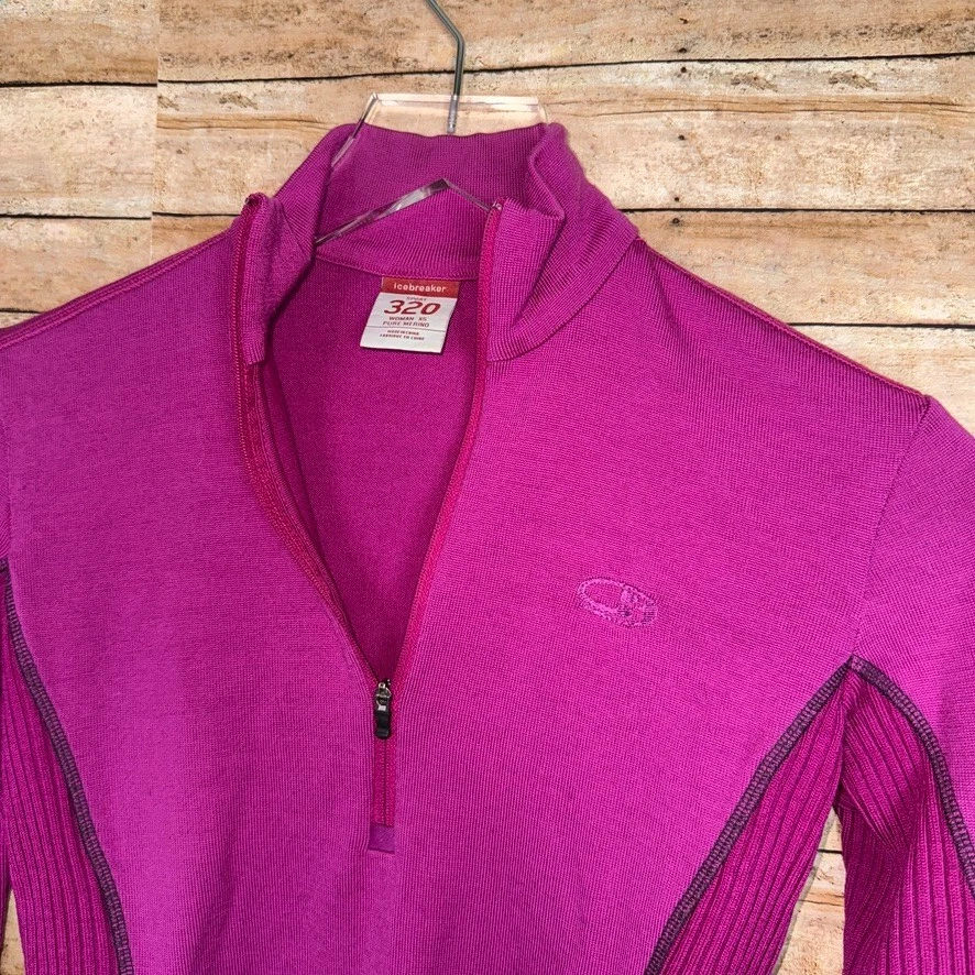Pullover IceBreaker XS rosa brillante Merino Sport 320 lana cuarto cremallera para mujer Foto 3 de 4
