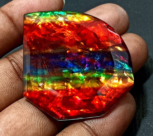 Ammolite Naturale 99 Ct Ovale Opale-Like Bio Doppio Raro Gemma Sciolto - Foto 8 di 10