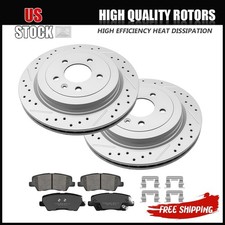 Rear Drilled Disc Brake Rotors And Ceramic Pads for 2013 - 2019 Cadillac ATS