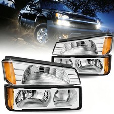 4PCS Chrome Headlight Bumper Set Avalanche 2002-2006 Amber Bulbs