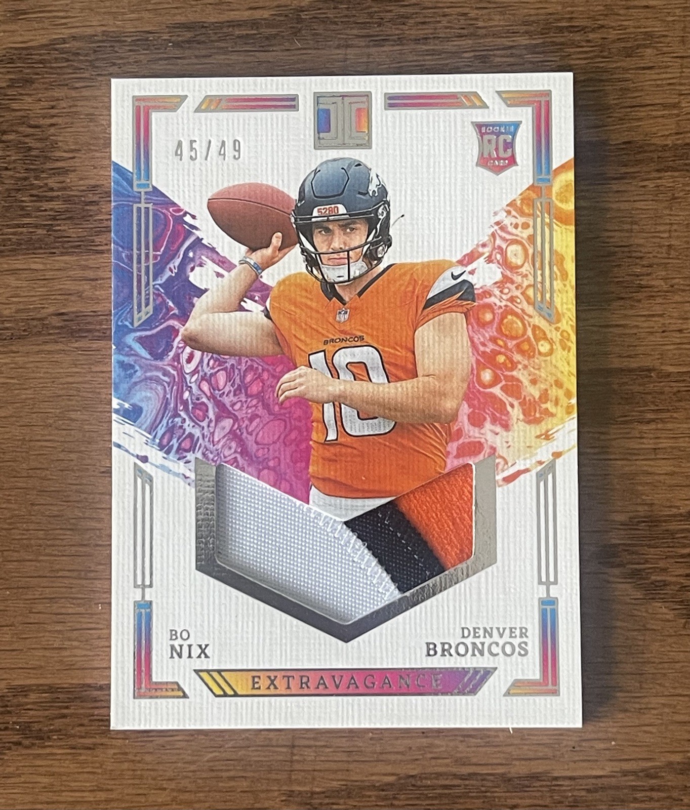 2024 Panini Impeccable Bo Nix RC /49 Extravagance Patches (3 Color Patch) EP-BNX