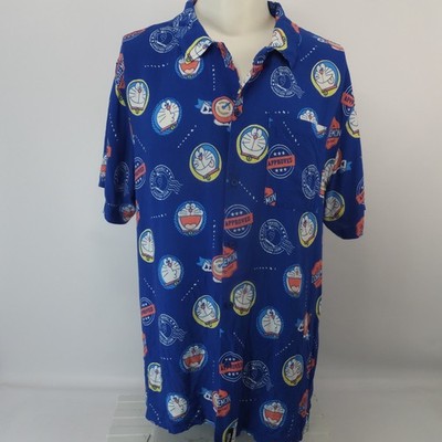 Atsuko Doraemon Fujiko Pro XXL Blue Camp Shirt Casual Relaxed Print all over