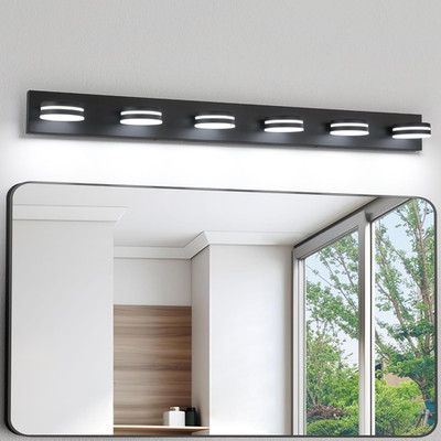 Matte Black 6-Light LED Bathroom Vanity Light with 360° Rotating Heads