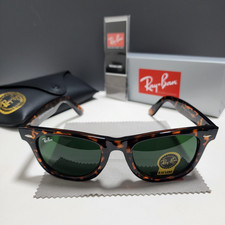 Ray-Ban RB2140-F Wayfarer Sunglasses Tortoise Frame Glass Green Lens 50-22 mm