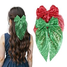 Christmas Hair Bows for Women Girls 2Pcs Glitter Green 2Pcs Christmas Style3