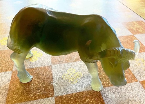 DAUM BUFFLE GM PATE DE VERRE GRÜNTON KRISTALL WASSERBÜFFEL FIGUR 11,5 Zoll - Bild 2 von 8