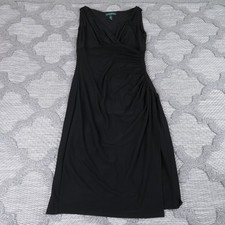 Lauren Ralph Lauren Dress Womens 4 Black Surplice Ruched Faux Wrap Sheath LBD