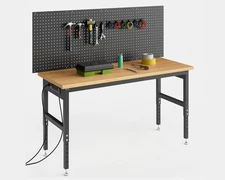 60" Adjustable Workbench with Pegboard Wall 2200lbs Garage Table 28-40" Height