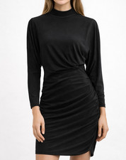 New AX Paris Dress Black 8 Ruched Bodycon Dress Long Sleeve High Neck Stretch