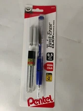 Pentel Twist Erase .5 Fine Click #2 Mechanical Pencil w/ Lead & Erasers BLUE