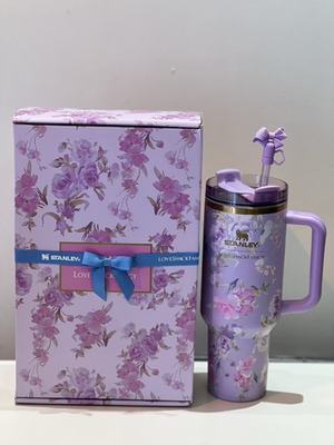 #ad Stanley Cup 40 oz Love Shack Fancy Tumbler With Floral Gift Box 🎁 Purple 💜 $59.00