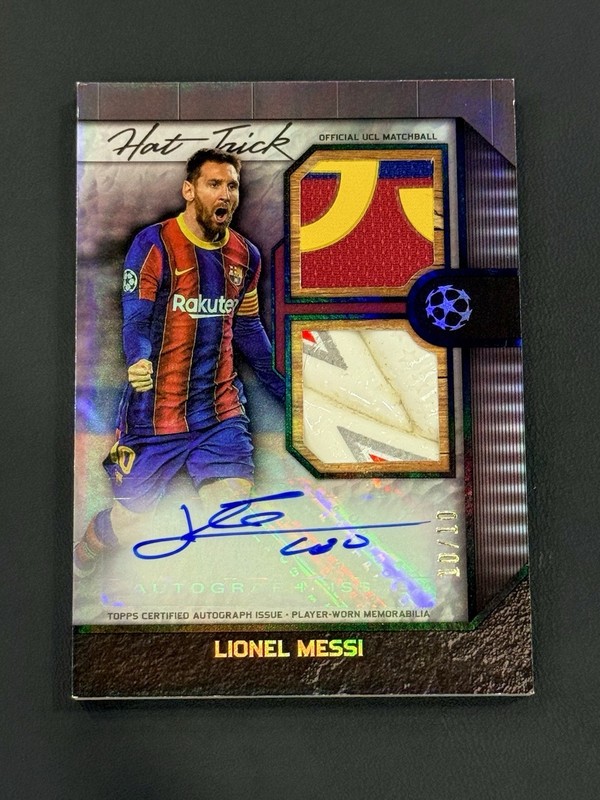 2023 Topps Museum Lionel Messi Hat-Trick Dual Patch Match Ball Auto #10/10 *JSY