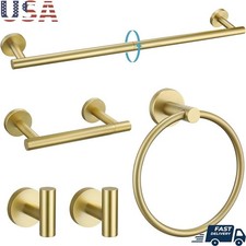 Brushed Gold 5 Piece Bathroom Hardware Set Wall Mounted Towel Bar Hook Holder US