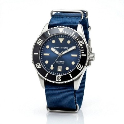 MARC & SONS 500M Automatik Taucheruhr blau, Saphirglas, BGW9, Swiss ETA 2824