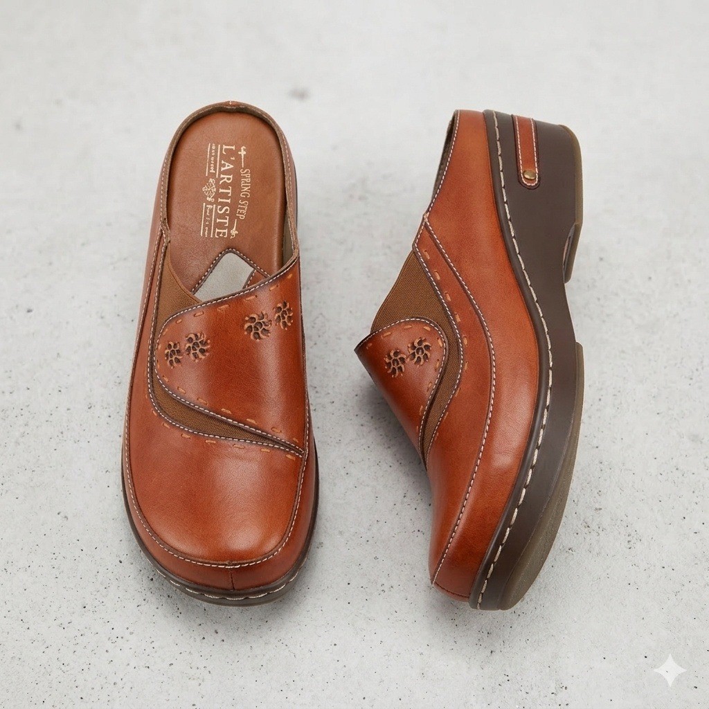 L'Artiste Spring Step Chino Leather Floral Wedge Mules Clogs Womens 42 Artisan
