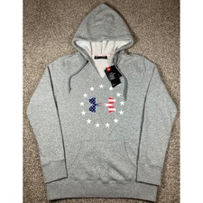Under Armour Womens Freedom ColdGear Hoodie Gray American Flag Logo Medium NWT