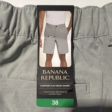 Banana Republic Men's Comfort Flat Front Shorts Gray Stretch Moisture Wicking