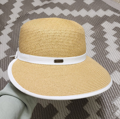 Sun 'N' Sand Women s Beige/White Straw Sun Hat Wide Brim UV Protection One Size