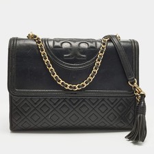 Tory Burch Fleming Medium Black Leather Shoulder Bag