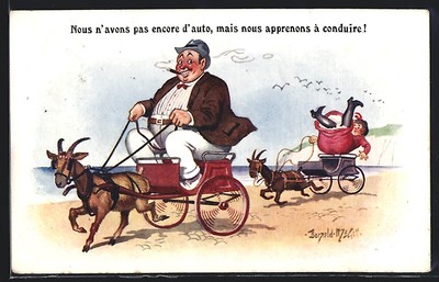 Künstler-AK Donald McGill: Turbulente Fahrt im Ziegenwagen 1923 