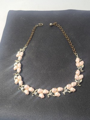 Vintage Signed BSK 16'' Pink Baby Tooth Pearl Gold Tone Necklace