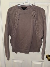 Simply Vera VeraWang Taupe Braided Pullover Sweater Ribbed Knit Crew Neck  med
