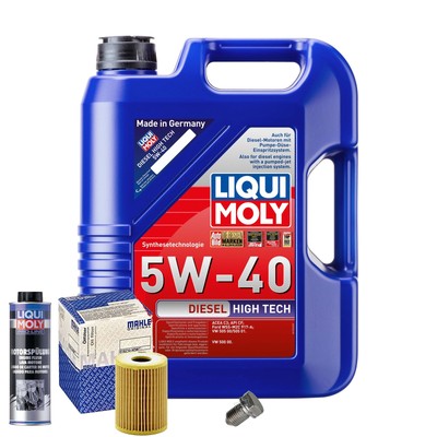 Motoröl 5W40 LIQUI MOLY 5L+MAHLE Ölfilter+Spülung+Ölablassschraube