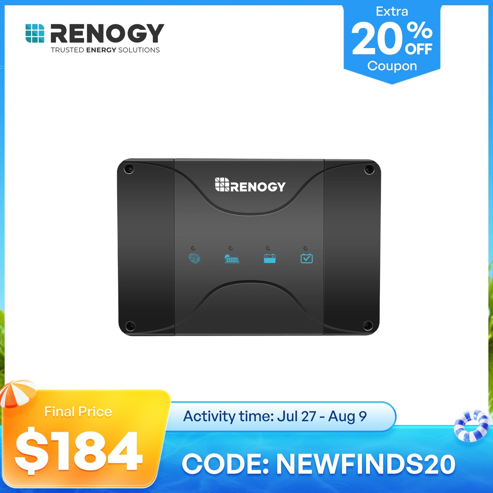 Renogy DC to DC Battery Charger 12V 50A w/MPPT For Solar Panel Lithium Batteries