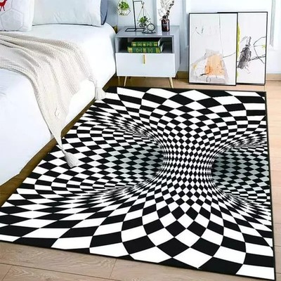 3d Vortex Vertigo Optical Illusion Black &White  Geometric Carpet  Rug Floor Mat