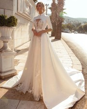 Sequins Appliques 2 Pieces A-Line Bridal Wedding Dress Half Sleeve Satin Shawl